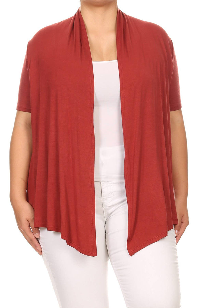 Women's Plus Size Short Sleeves Draped Solid Cardigan