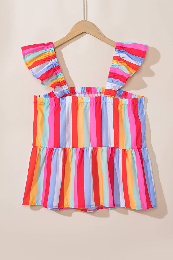 Stripe Ruffled Straps Babydoll Tank Top
