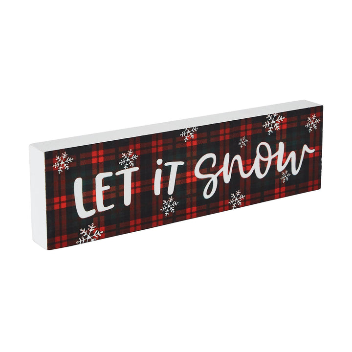Let It Snow Plaid Block Sign 3x10
