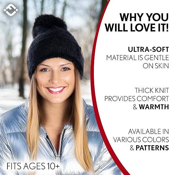 Chenille Pom Beanie - Black