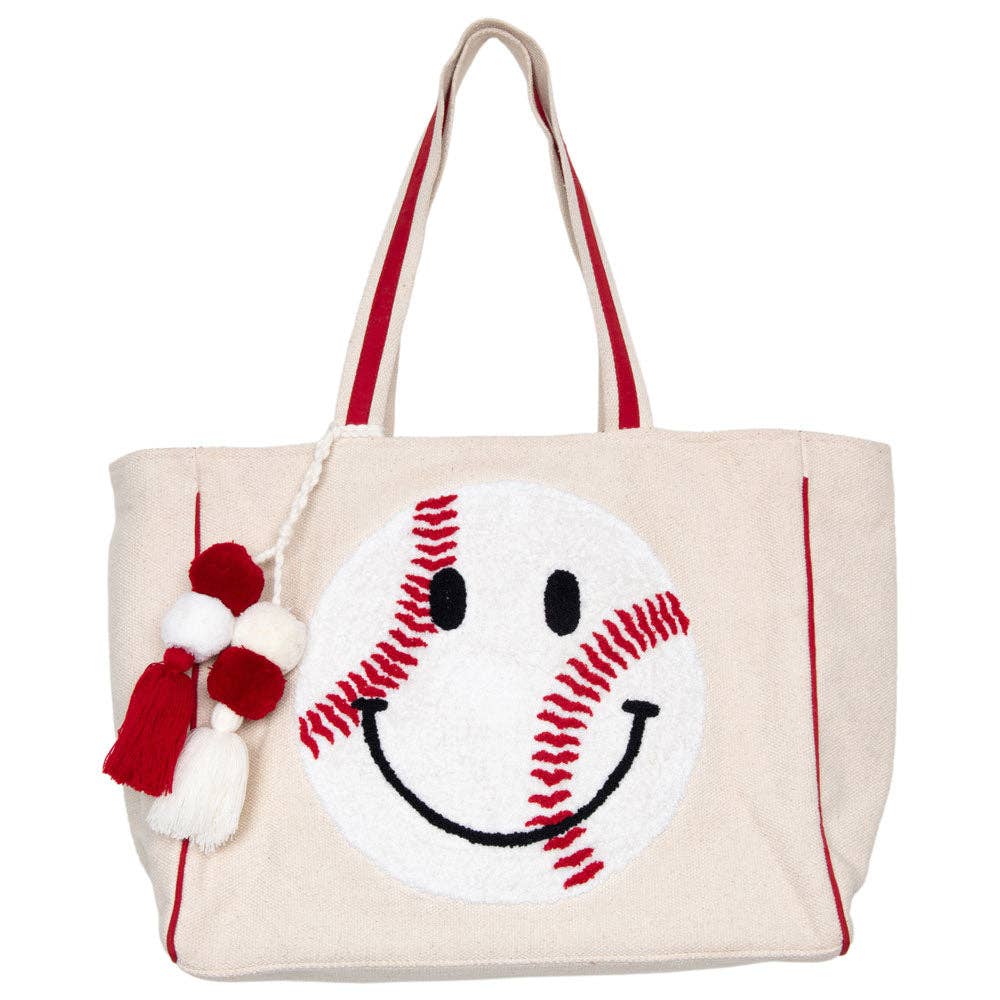 Baseball Oversized Happy Face Tote Bag for Women