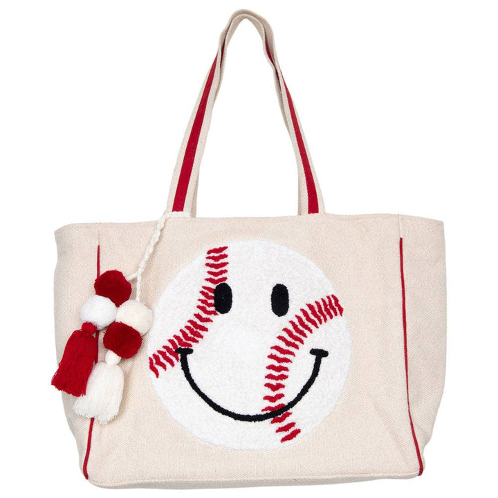 Baseball Oversized Happy Face Tote Bag for Women