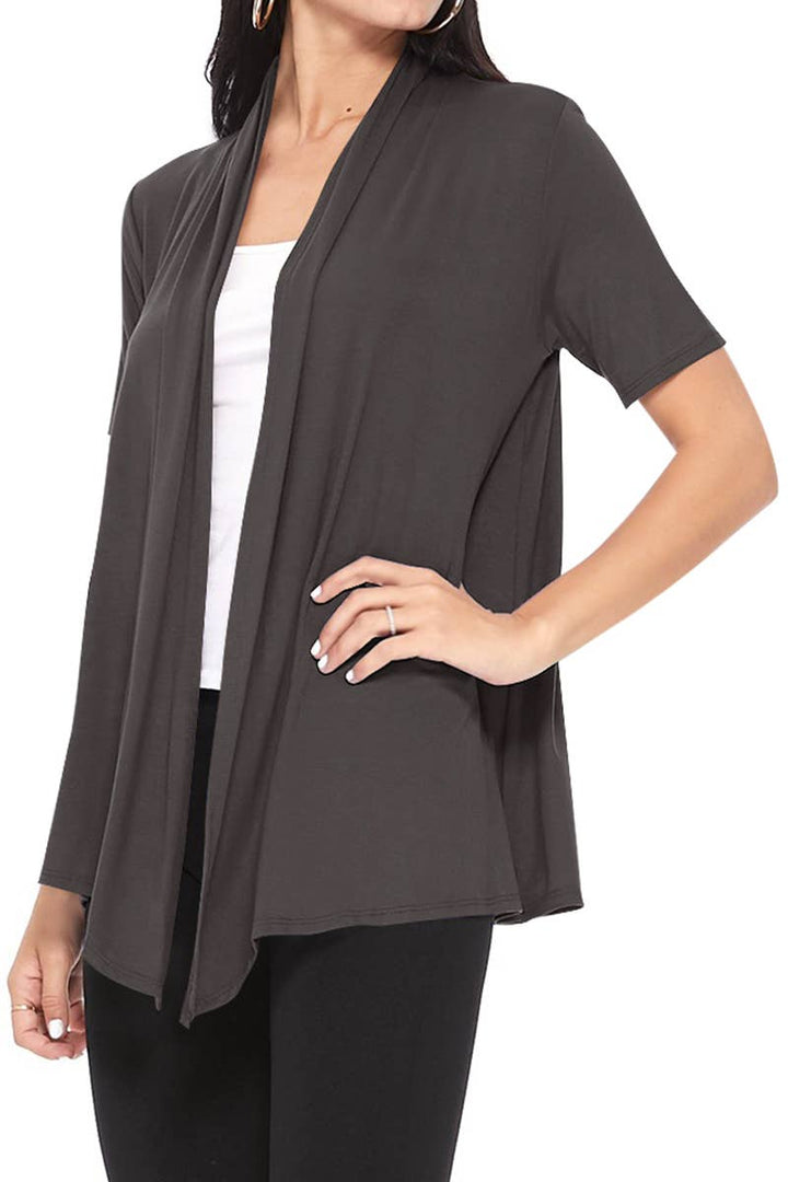 Women's Casual Short Sleeve Draped Open Front Solid Cardigan