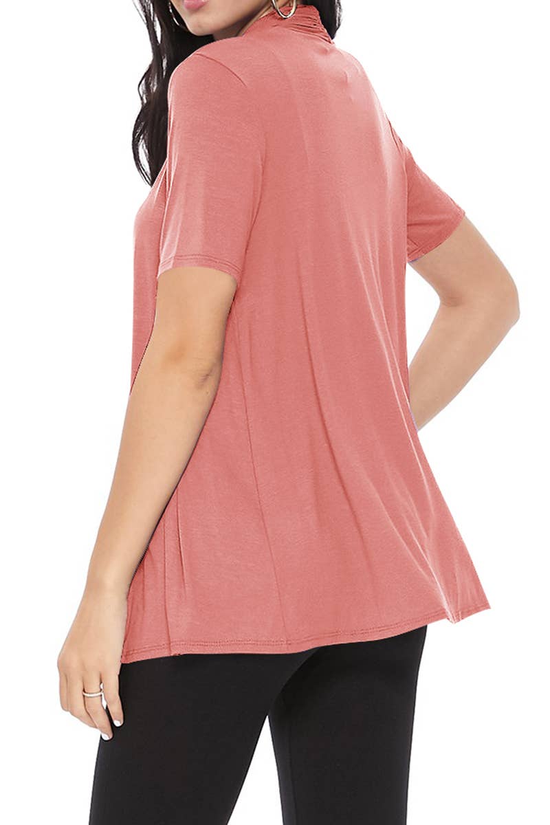 Women's Casual Short Sleeve Draped Open Front Solid Cardigan