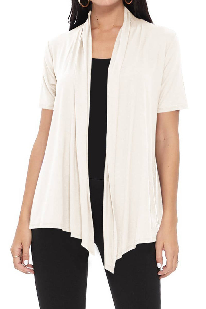 Women's Casual Short Sleeve Draped Open Front Solid Cardigan
