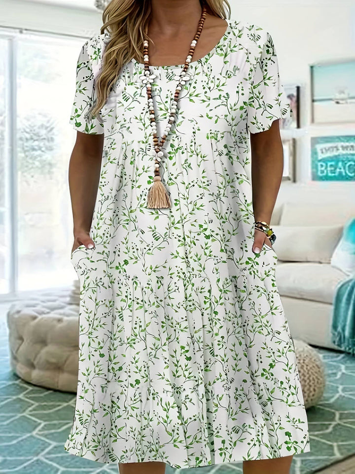 Floral pleated dress with pockets