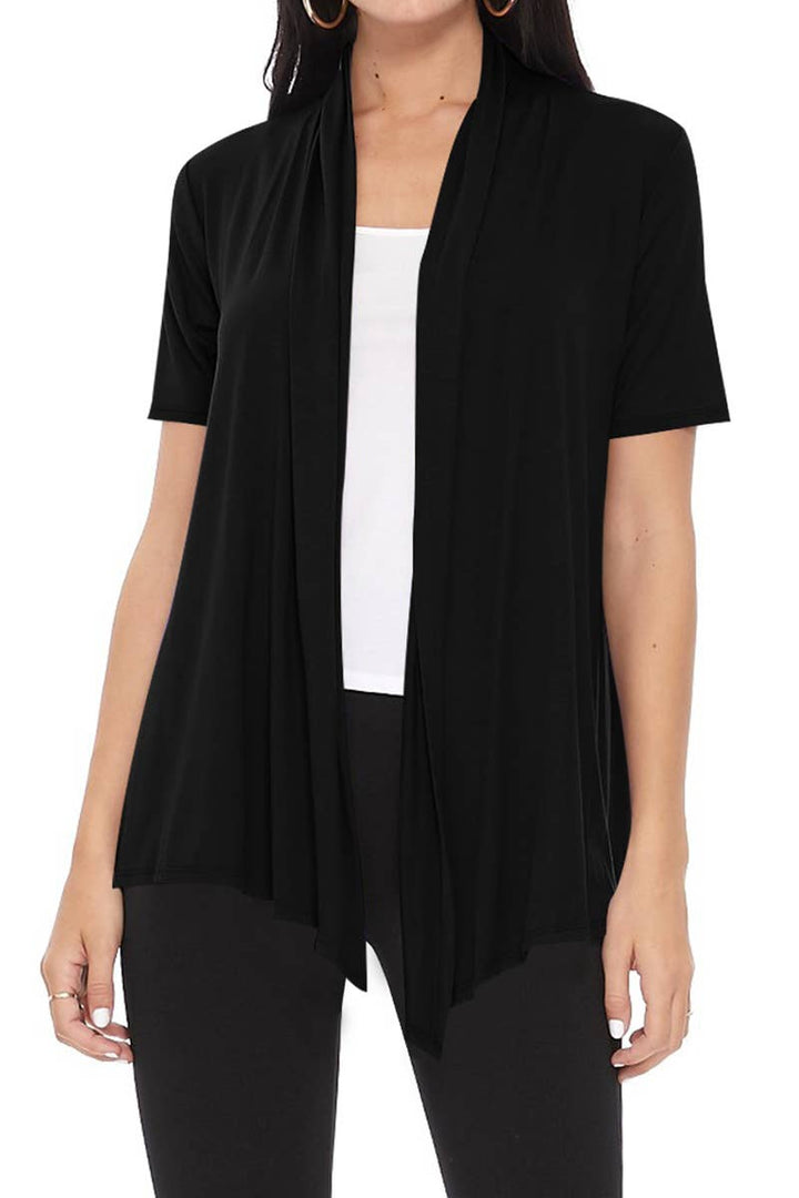 Women's Casual Short Sleeve Draped Open Front Solid Cardigan