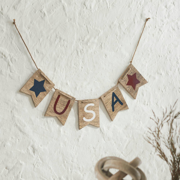 RWB USA And Stars MDF Banner w/ Twine 5x20