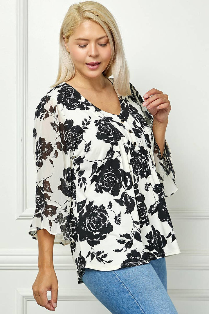 Black/Cream Floral Blouse