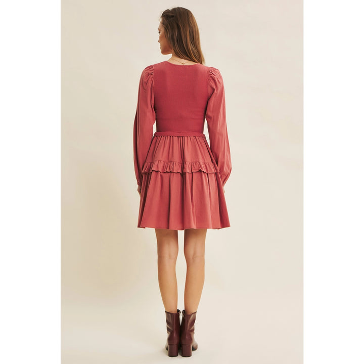 Twofer Sweater Mini Dress with Balloon Sleeves