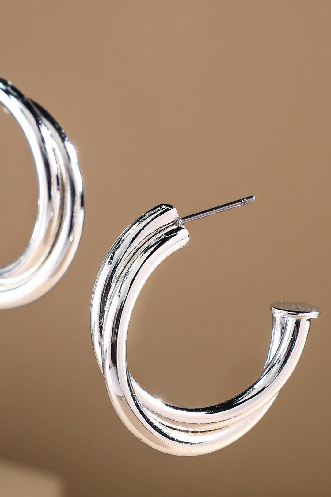 Ridged Tube Half-Hoop Earrings