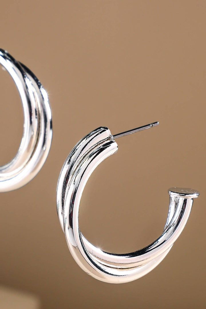 Ridged Tube Half-Hoop Earrings