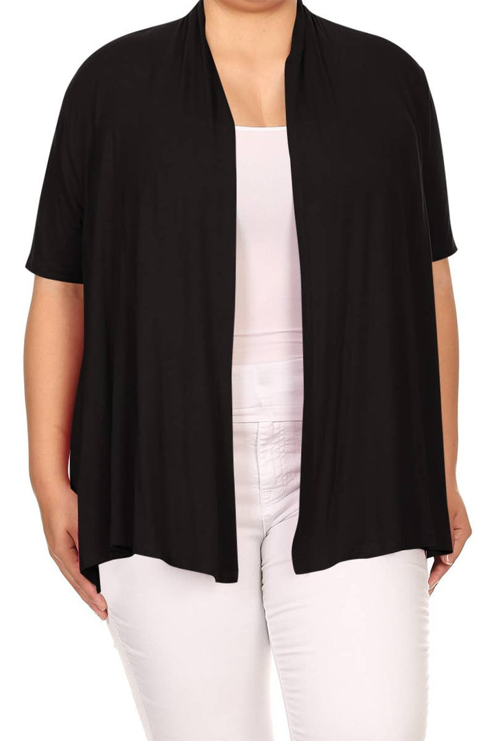 Women's Plus Size Short Sleeves Draped Solid Cardigan