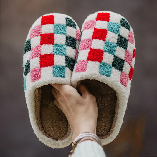 Christmas Multicolored Checkered Slippers