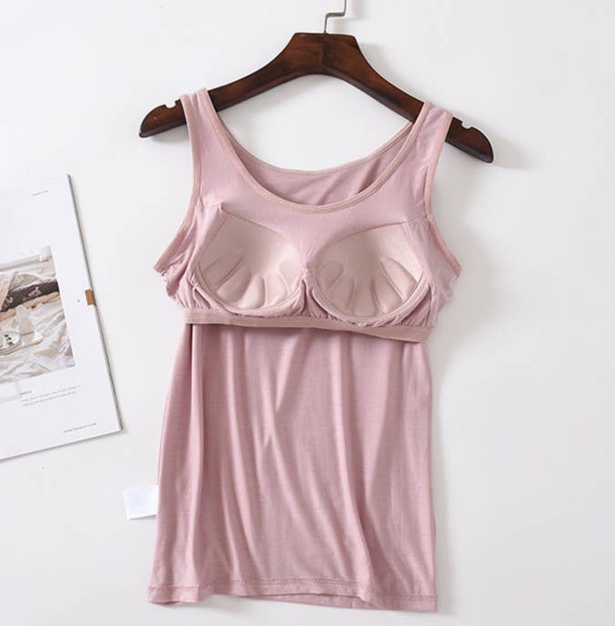 Skin-friendly soft round neck built-in bra tank top