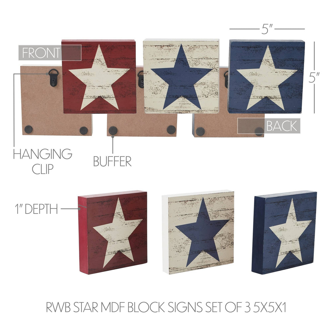 RWB Star Block Signs Set of 3