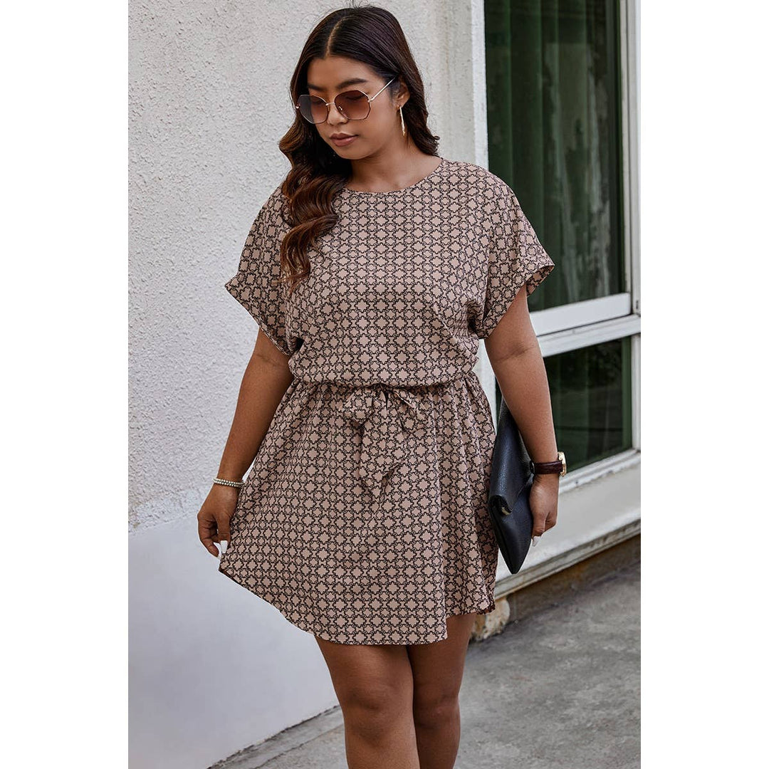 Plus Round Neck Printed Batwing Sleeve Loose Dress