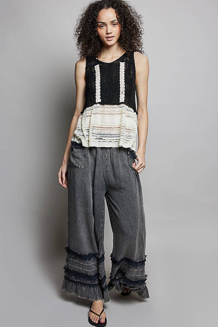 Ruffle Detail Wide Leg Pants