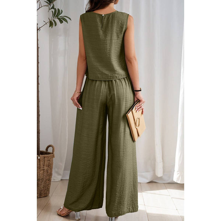 Two Pieces Solid Tank Wide Leg Pants Set