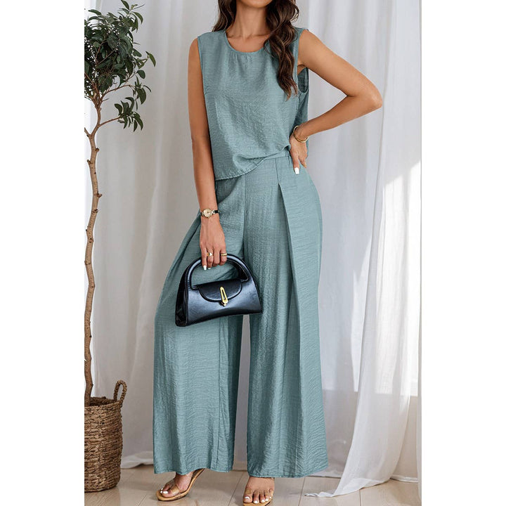 Two Pieces Solid Tank Wide Leg Pants Set