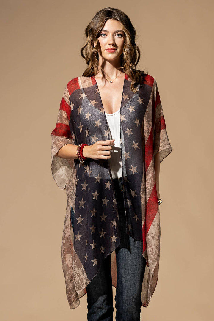 Vintage Inspired USA Print Kimono