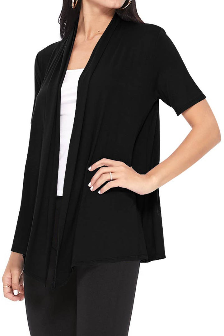 Women's Casual Short Sleeve Draped Open Front Solid Cardigan
