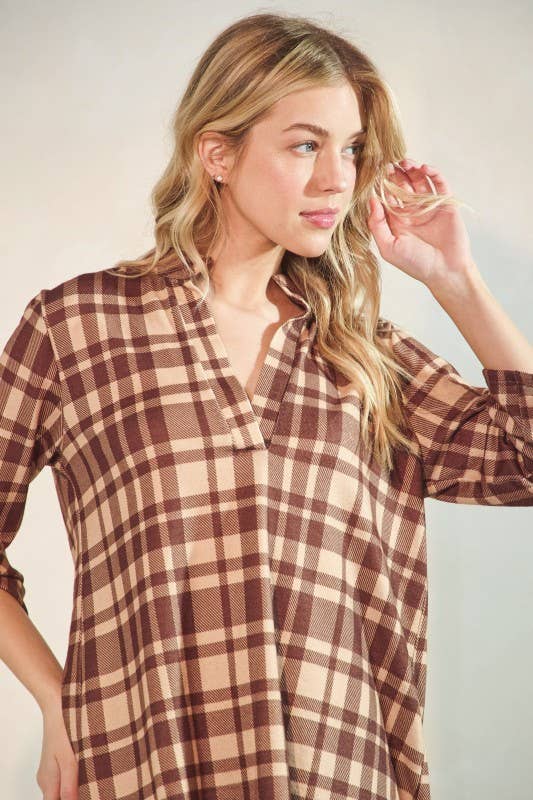Button Sleeve Plaid Top