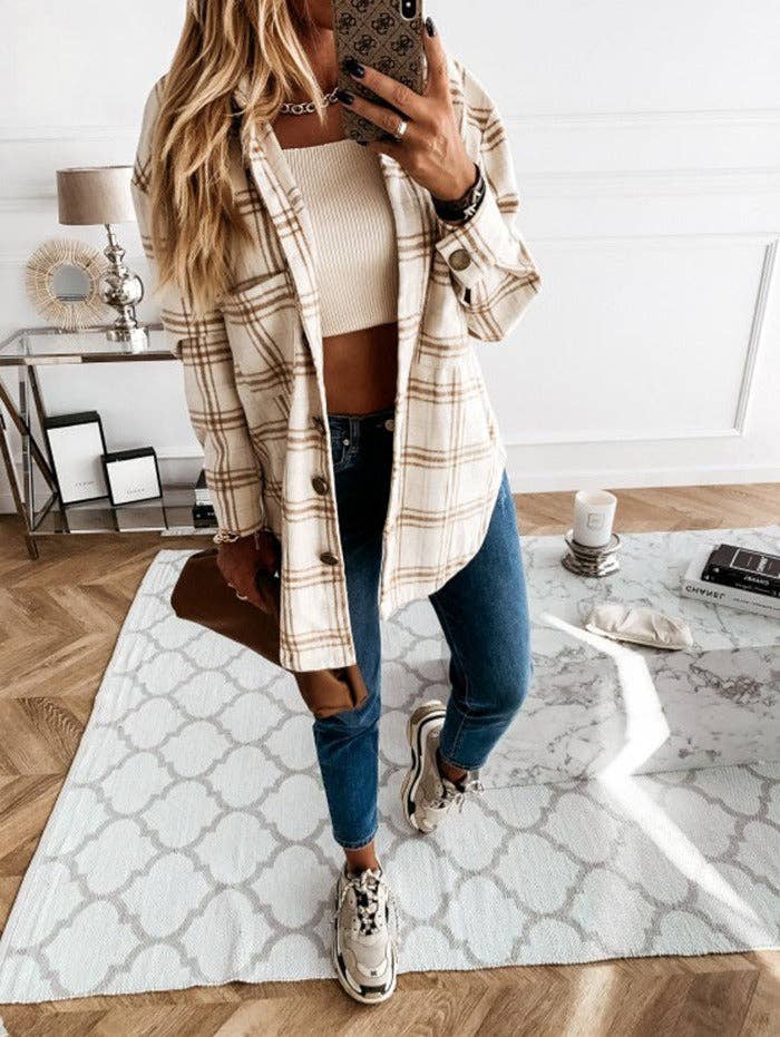 Beige Plaid Shacket