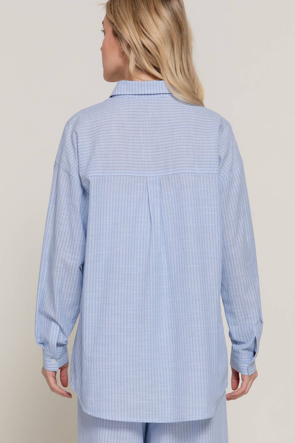 Long Sleeve Button Down Y/D Stripe Gauze Shirt