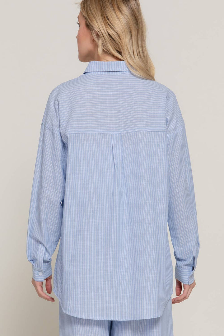 Long Sleeve Button Down Y/D Stripe Gauze Shirt