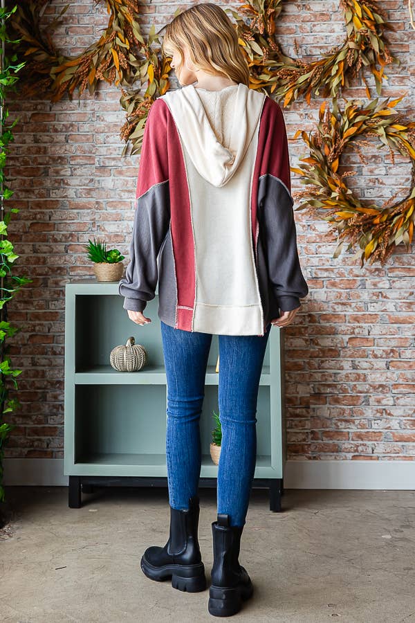 Color Block V Neck Hoodie