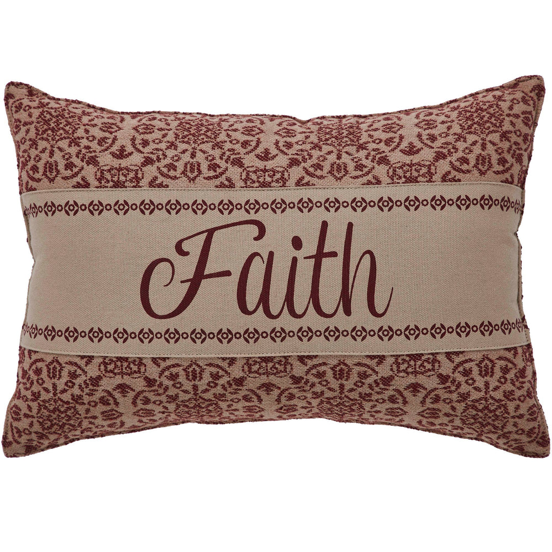 Burgundy Tan Jacquard Faith Pillow 9.5x14
