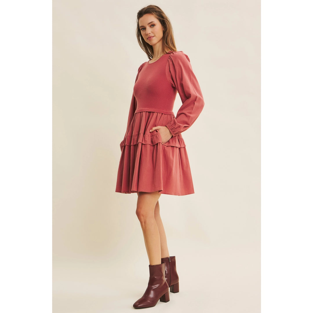Twofer Sweater Mini Dress with Balloon Sleeves