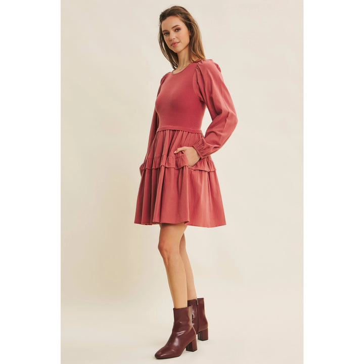 Twofer Sweater Mini Dress with Balloon Sleeves