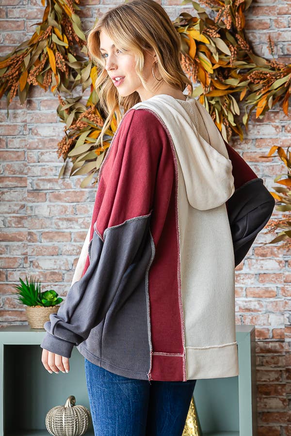 Color Block V Neck Hoodie
