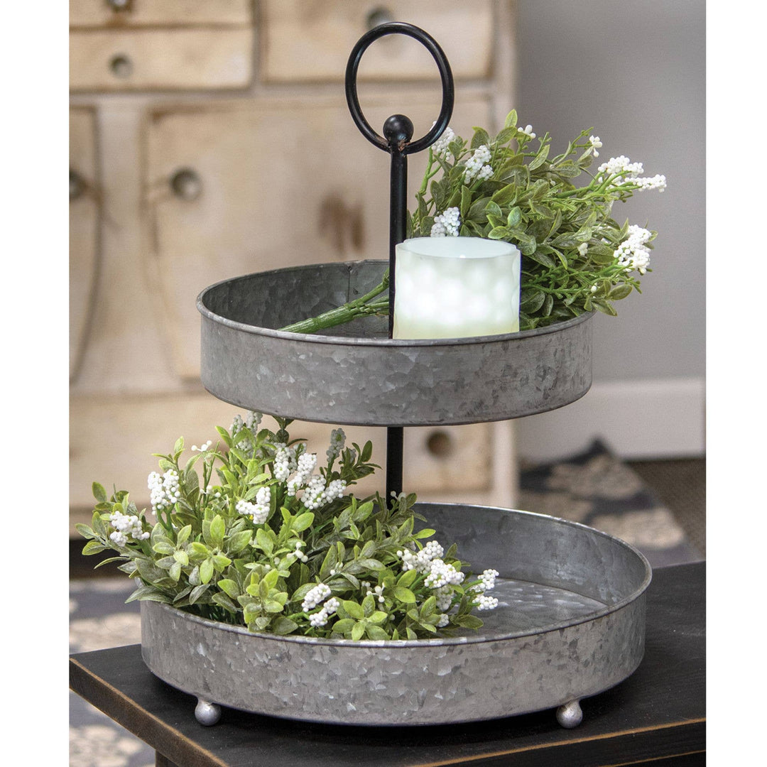Distressed Metal Two-Tiered Tray
