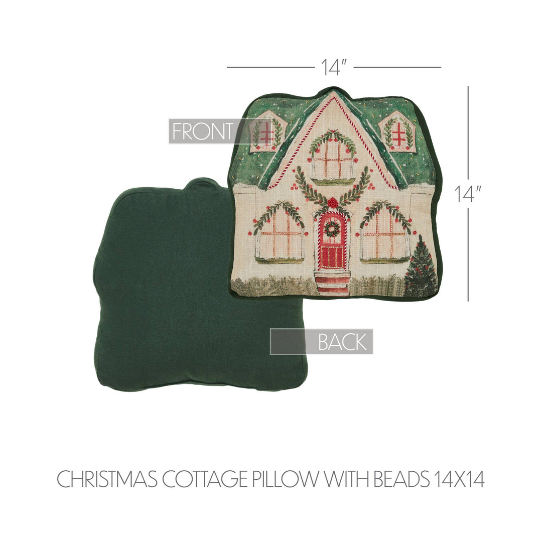 Christmas Cottage Pillow with Beads