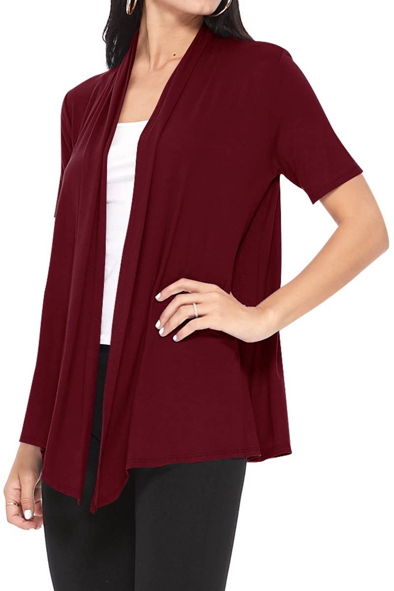 Women's Casual Short Sleeve Draped Open Front Solid Cardigan