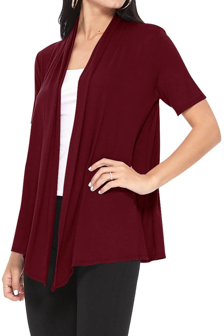 Women's Casual Short Sleeve Draped Open Front Solid Cardigan