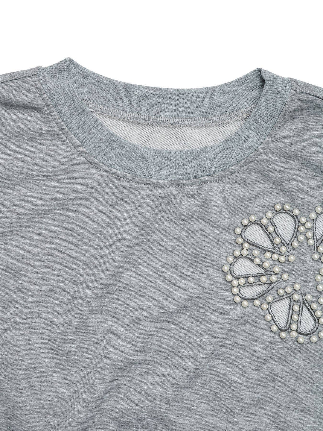Cut-Out Floral Crewneck Loose Sweatshirt