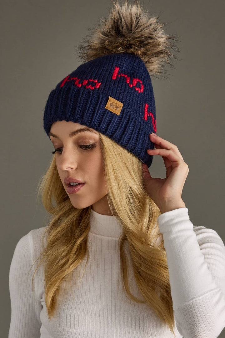 Navy & Red Ho Ho Ho Pom Hat