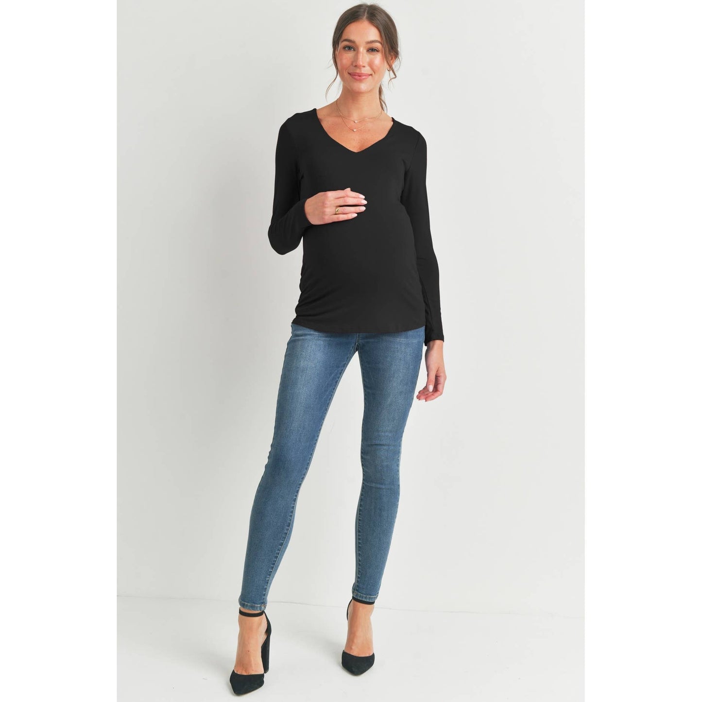 V-Neck Long Sleeve Maternity Fitted Modal Top