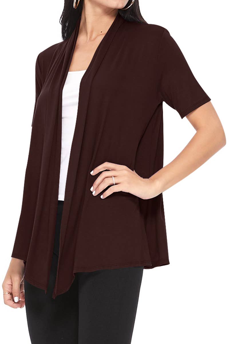 Women's Casual Short Sleeve Draped Open Front Solid Cardigan