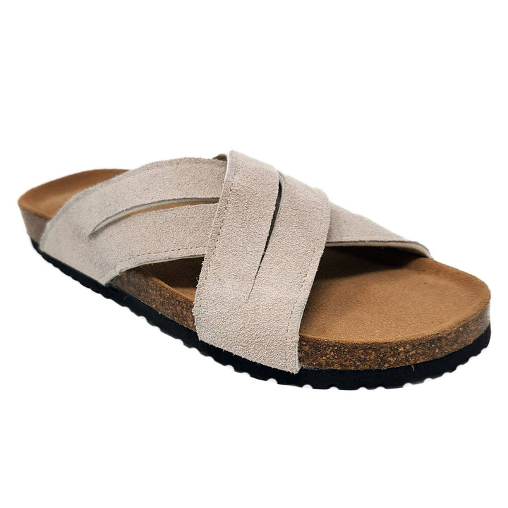 Womens criss cross leather footbed sandal