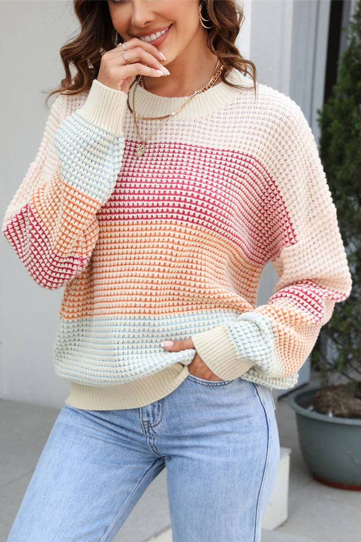 WAFFLE KNITCOLOR BLOCK SWEATER