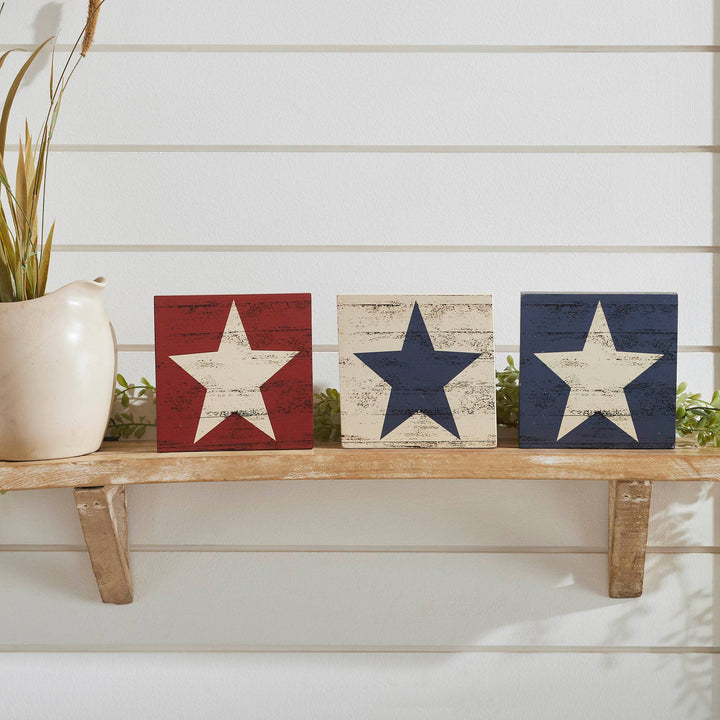 RWB Star Block Signs Set of 3