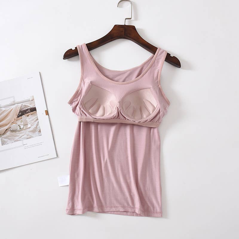 Skin-friendly soft round neck built-in bra tank top