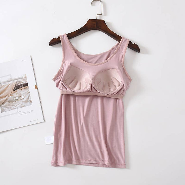 Skin-friendly soft round neck built-in bra tank top