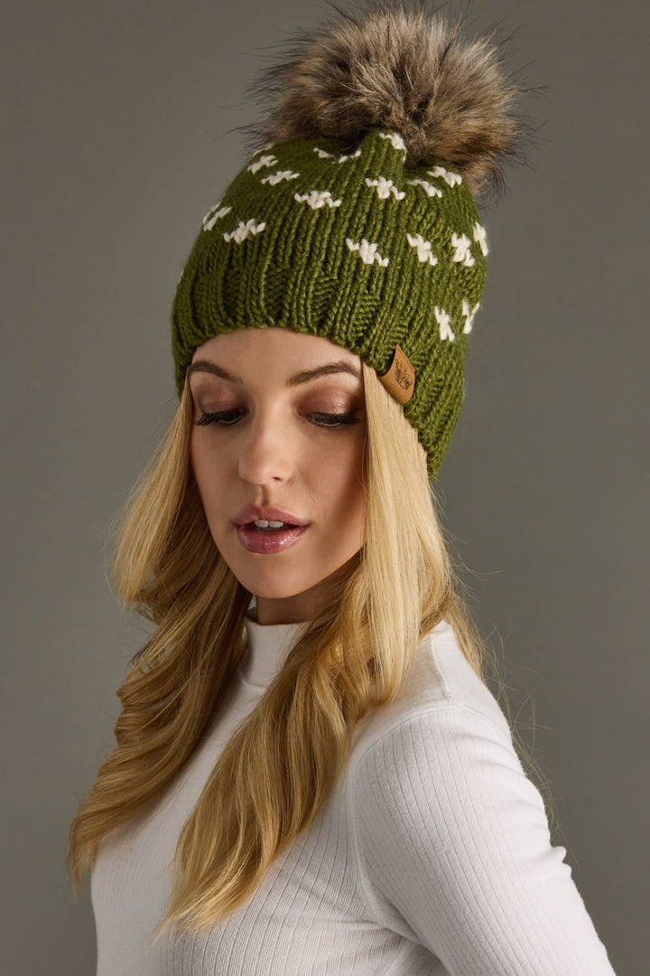 Olive Fleur-De-Lis Pom Hat