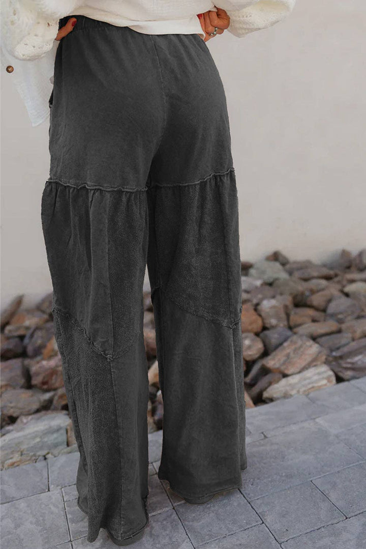Mineral Wash Wide Leg Patchwork Pants